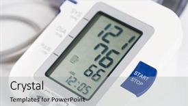  Presentation with concept high blood pressure used tablets - Theme featuring medical electronics instruments - blood pressure monitor background and a light gray colored foreground