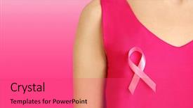  Presentation with breast cancer medical - Cool new PPT layouts with medical emblem - woman with pink ribbon backdrop and a red colored foreground