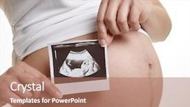  Presentation with medical embryo - PPT layouts enhanced with medical embryo - close up of pregnant woman background and a coral colored foreground