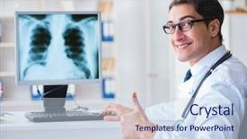  Presentation with radiologist - Colorful presentation enhanced with medical embryo - doctor radiologist looking at x-ray backdrop and a sky blue colored foreground