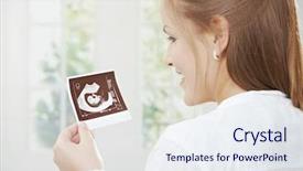  Presentation with medical embryo - Slide set having medical embryo - portrait of happy young pregnant background and a sky blue colored foreground