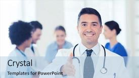 Presentation with clinic - Beautiful PPT theme featuring medical emergency - clinic profession people and medicine backdrop and a light blue colored foreground