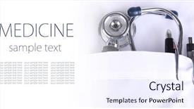  Presentation with pen - PPT theme with medical emergency - doctor pocket with pen stethoscope background and a sky blue colored foreground