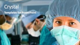  Presentation with mature masked female surgeon - Colorful presentation theme enhanced with medical emergency - female surgeon with her surgical backdrop and a teal colored foreground