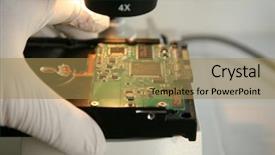  Presentation with computer repair - Colorful PPT layouts enhanced with medical engineering - genuine computer hard drive is backdrop and a coral colored foreground