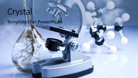  Presentation with laboratory - PPT theme featuring medical engineering - laboratory glass background and a teal colored foreground