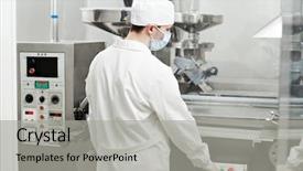  Presentation with pharmaceutical factory - Beautiful slides featuring medical engineering - pharmaceutical factory worker at pharmacy backdrop and a light gray colored foreground