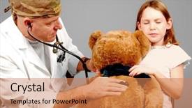  Presentation with physician - PPT layouts featuring medical bedside - physician examining girl and her background and a  colored foreground