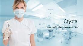  Presentation with operating room - Amazing slides having medical epidural - attractive blonde holding a syringe backdrop and a sky blue colored foreground