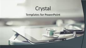  Presentation with medical equipment - Colorful PPT theme enhanced with medical equipment blue stethoscope backdrop and a light gray colored foreground