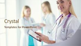  Presentation with medical technology - PPT theme having medical equipment blue stethoscope background and a cream colored foreground