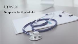  Presentation with medical equipment - Colorful presentation theme enhanced with medical-equipment-blue-stethoscope backdrop and a light gray colored foreground
