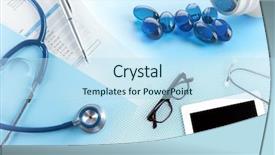  Presentation with medical service - PPT layouts consisting of medical equipment collage closeup health background and a sky blue colored foreground