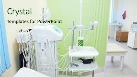  Presentation with medical therapy - PPT theme having medical equipment devices - image of an empty treatment background and a  colored foreground