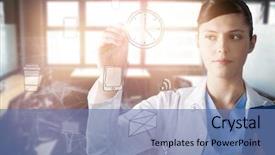  Presentation with medical equipment - Beautiful presentation featuring medical equipment meeting - composite image of scientist writing backdrop and a teal colored foreground