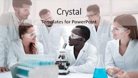  Presentation with safety meeting - Presentation theme having medical equipment meeting - focused and serious female background and a soft green colored foreground