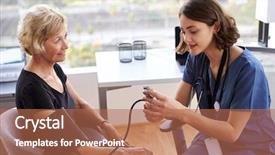  Presentation with scrubs - Beautiful PPT theme featuring medical equipment meeting - nurse wearing scrubs in office backdrop and a coral colored foreground