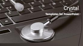  Presentation with laptop - Slide set consisting of medical equipment repair - close up of stethoscope background and a tawny brown colored foreground