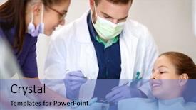  Presentation with dental assistant - Presentation theme featuring medical equipment repair - female assistant in dental ambulant background and a  colored foreground