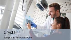  Presentation with medical equipment - Slide deck consisting of medical equipment repair - female in dental clinic showing background and a light blue colored foreground