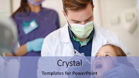  Presentation with dental child - Theme having medical equipment repair - male dentist looking with dental background and a light blue colored foreground