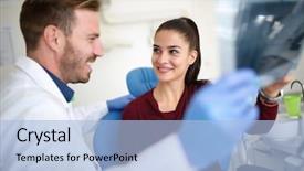  Presentation with take - Beautiful presentation design featuring medical equipment repair - nice girl with dentist backdrop and a  colored foreground