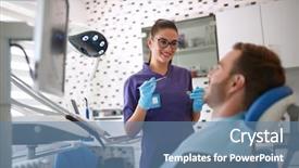  Presentation with reslience at work - Presentation theme consisting of medical equipment repair - young female dentist beginning work background and a  colored foreground