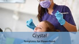  Presentation with dental - PPT theme consisting of medical equipment repair - young female patient in dental background and a  colored foreground
