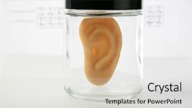  Presentation with human ear - Theme featuring medical equiptment - clone of a human ear background and a light gray colored foreground