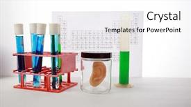  Presentation with medical charts - Amazing theme having medical equiptment - clone of a human ear backdrop and a white colored foreground