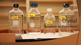  Presentation with water science - Presentation theme consisting of medical equiptment - glass wear full of water background and a gold colored foreground