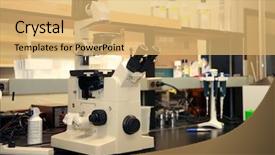  Presentation with medical equipment - Presentation theme enhanced with medical equiptment - powerful microscope and various other background and a yellow colored foreground