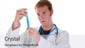  Presentation with medical worker - Theme having medical equiptment - scientist or other laboratory worker background and a  colored foreground