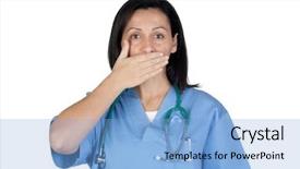  Presentation with medical error - Cool new slides with medical error - attractive doctor woman mute isolated backdrop and a light blue colored foreground