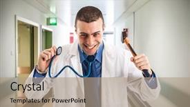  Presentation with medical hammer - Slides having medical error - bad doctor holding an hammer background and a coral colored foreground