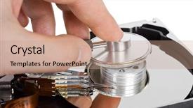  Presentation with medical hand - Slide deck consisting of medical error - computer hdd and hand background and a coral colored foreground