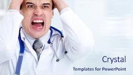  Presentation with bad news - PPT theme having medical error - portrait of male doctor having background and a sky blue colored foreground