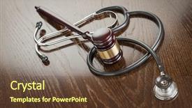  Presentation with medical ethics - Presentation design featuring medical ethics - gavel and stethoscope on reflective background and a tawny brown colored foreground
