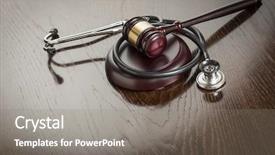  Presentation with medical ethics - Cool new PPT theme with medical ethics - gavel and stethoscope on reflective backdrop and a gray colored foreground