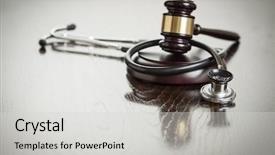  Presentation with medical ethics - Beautiful PPT theme featuring medical ethics - gavel and stethoscope on reflective backdrop and a light gray colored foreground