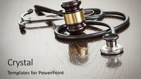  Presentation with medical ethics - Cool new PPT theme with medical ethics - gavel and stethoscope on reflective backdrop and a light gray colored foreground