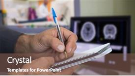  Presentation with scanner - Colorful PPT theme enhanced with medical exam - close up of man writing backdrop and a violet colored foreground