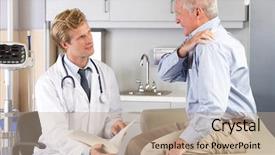  Presentation with shoulder pain - Beautiful presentation theme featuring medical exam - doctor examining male patient backdrop and a coral colored foreground