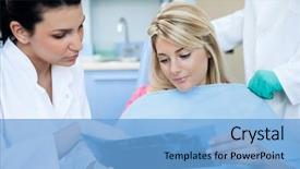  Presentation with dental examination - Slide deck having medical exam - female dentist and patient background and a light blue colored foreground