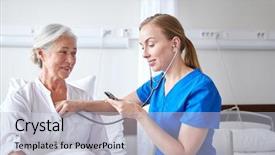  Presentation with nurse care - Colorful theme enhanced with medical exam - medicine age support health care backdrop and a light gray colored foreground