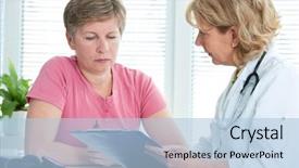  Presentation with exam results - Slide set consisting of medical exam - physician discusses test results background and a light blue colored foreground