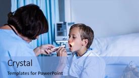  Presentation with female hospital patient - Slide deck having medical examiner - female doctor examining patient mouth background and a  colored foreground