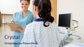  Presentation with ultrasound - PPT theme having medical examiner - happy female nurse writing notes background and a lemonade colored foreground