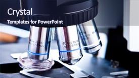  Presentation with microscope - Audience pleasing slides consisting of medical examiner - horizontal image of the microscope backdrop and a navy blue colored foreground