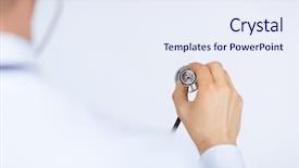  Presentation with medical robot hand and doctor - Theme featuring medical examiner - picture of doctor hand background and a sky blue colored foreground